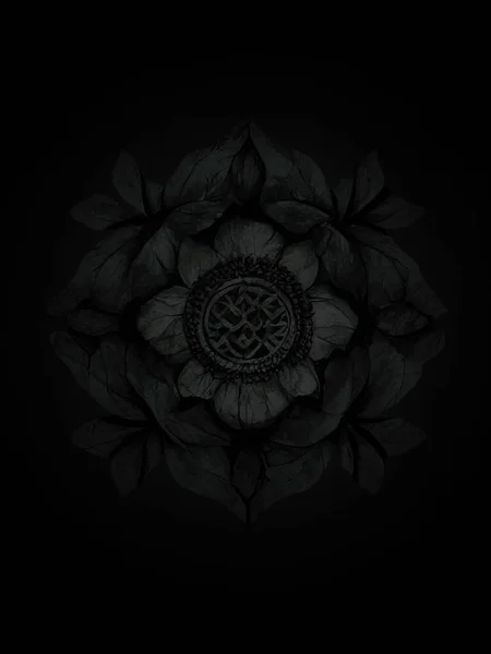 Decorative Abstract Pattern Black Background Circular Ornament — Stockfoto