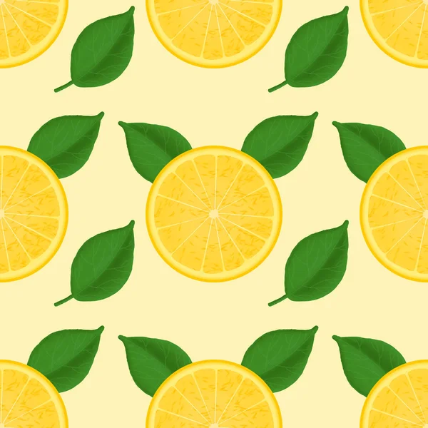 Fresh lemon fruits seamless pattern, citrus sliced fruits, bright yellow background