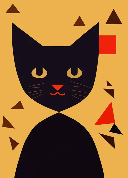 Απλή Γεωμετρική Γάτα Ωραίο Γατάκι Κάθεται Μοντέρνο Στυλ Επίπεδη Τέχνη — Φωτογραφία Αρχείου