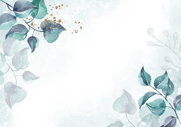 Folhas Aquarelas Pálidas Fundo Branco Banner Design Botânico Vertical Floral — Fotografia de Stock