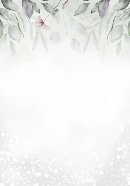 Pale Watercolor Leaves White Background Vertical Botanical Design Banner Floral — Stock Photo, Image