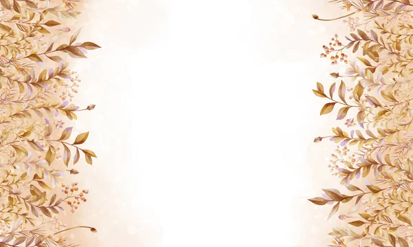 Бледно Коричневые Осенние Листья Ботанический Баннер Цветочная Пастельная Рамка — стоковое фото