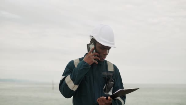 African american seaman or Officer Bosun seaman or Officer — Stock Video