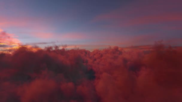 Ατελείωτες Μύγες Μέσα Από Κινηματογραφικά Σύννεφα Ηλιοβασιλέματος Κίνηση Φόντο Βρόχο — Αρχείο Βίντεο