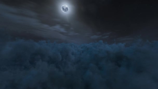 Eindeloze Vlucht Door Cinematic Night Blue Clouds Motion Achtergrond Loop — Stockvideo