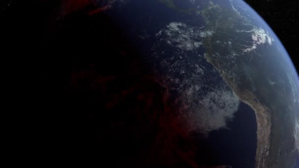 軌道上で地球の周りを飛ぶことは美しい動きの背景アニメーションを備えています 教育関連のプロジェクトでこのビデオを使用する — ストック動画