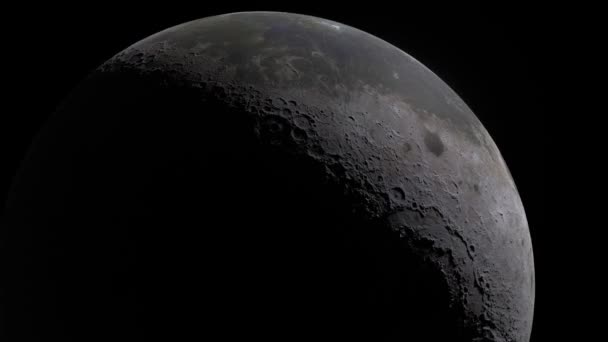 Zboară Jurul Lunii Spațiu Orbită Animație Frumoasă Fundal Mișcare Utilizați — Videoclip de stoc