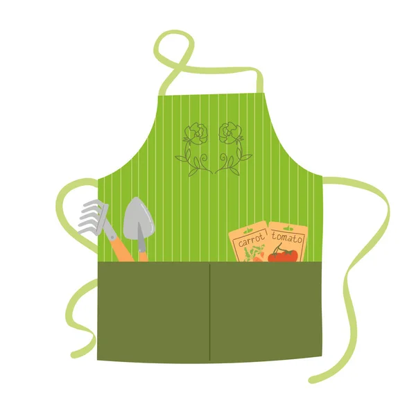 Colorful Garden Apron Flat Drawing Vector Illustration Isolated White Background — Stock Vector
