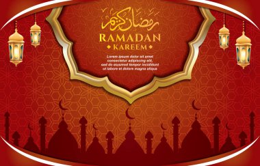 ramadhan kareem kırmızı renk ve Arapça metin ile yaratıcı arkaplan