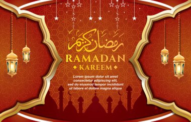ramadhan kareem kırmızı ve altın renkli zarif bir tasarım.
