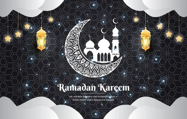 Ramadan Kareem Wolk Frame Achtergrond Met Zwarte Zilveren Kleur — Stockvector