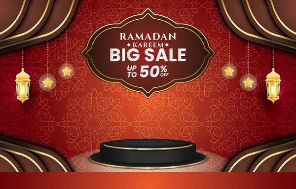 Ramadan Kareem Großer Verkauf Mit Rotem Hintergrund Farbe Und Ornament — Stockvektor