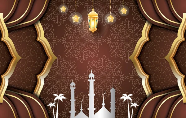 Ramadan Kareem Met Bruine Achtergrond Kleur Ornament — Stockvector