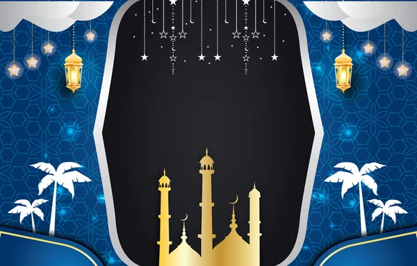 Ramadan Kareem Gouden Ornament Achtergrond Met Blauwe Zilveren Kleur — Stockvector