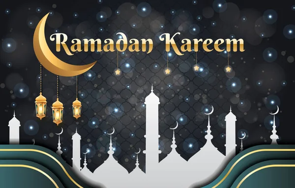 Ramadan Kareem Hintergrund Mit Großen Stechpalme Mond Und Stern — Stockvektor