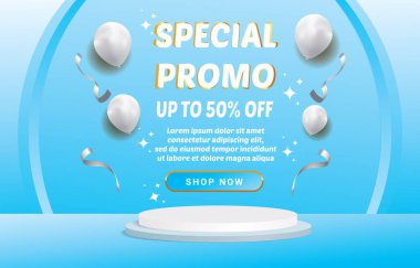 mavi arkaplan ile özel tanıtım afişi orta konum metni