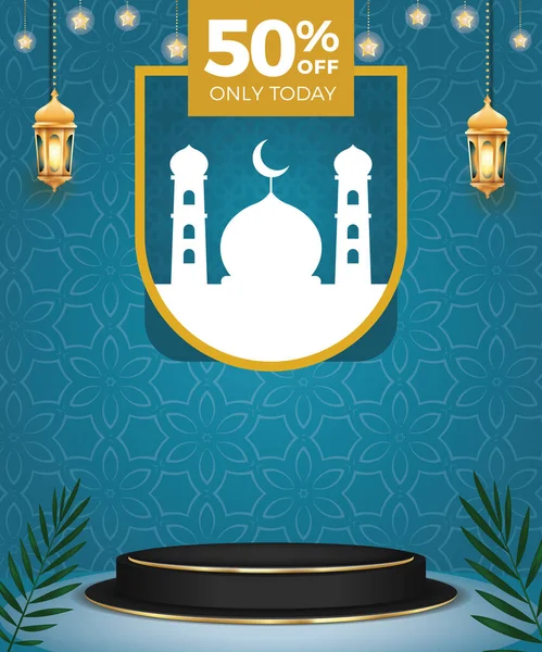 Ramadan Verkauf Social Media Post Banner Mit Blauer Farbe Design — Stockvektor