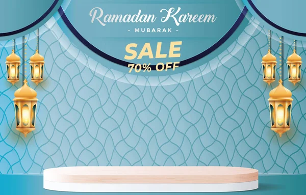 Ramadan Πώληση Βάθρο Φόντο Κομψό Μπλε Χρώμα Σχεδιασμού — Διανυσματικό Αρχείο