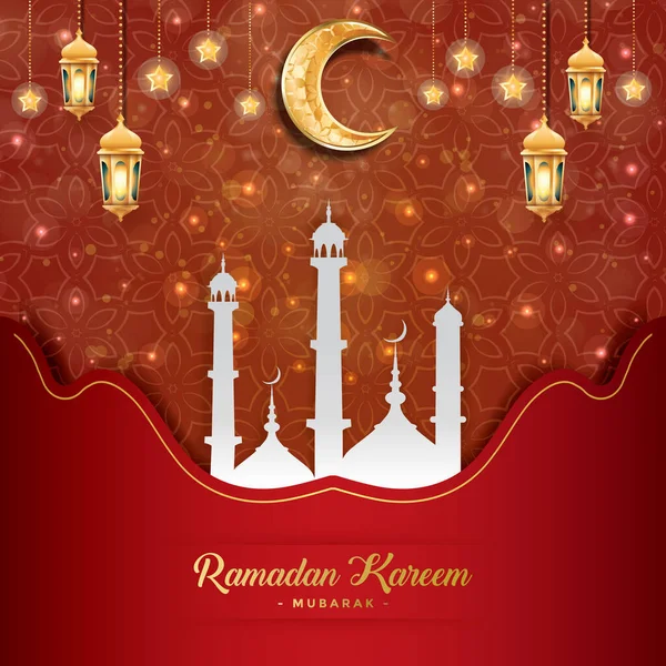 Fundo Kareem Ramadan Com Belo Design Cor Vermelha Dourada — Vetor de Stock