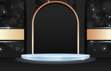 Siyah renk tasarımlı ürün satışı için podyum