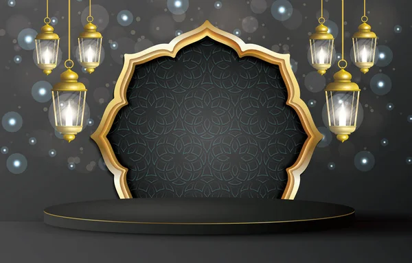 Ramadan Podium Untuk Penjualan Produk Dengan Latar Belakang Hitam - Stok Vektor