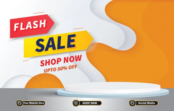 Flash Sale Banner Met Podium Witte Achtergrond Ontwerp — Stockvector