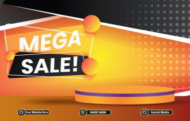 Ürün satışı için boş yer podyumu olan zarif mega satış afişi