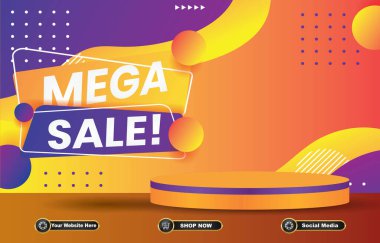 Ürün satışı için boş yer podyumu olan mega satış afişi