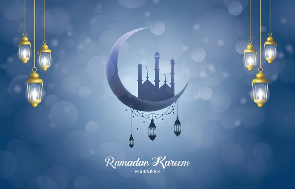 Beautiful Ramadan Kareem Background Blue Colour Design — Vetor de Stock