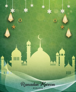 ramadan kareem background with shiny green colour design