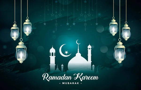 Beautiful Ramadan Kareem Background Dark Green Colour Design — Vetor de Stock