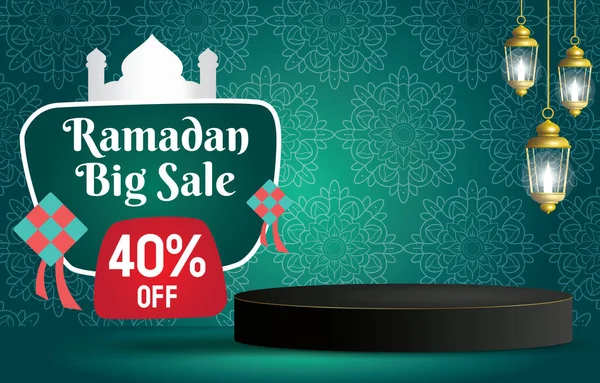 Ramadan Big Sale Podium Blank Space Product Sale Green Background — Stockvektor