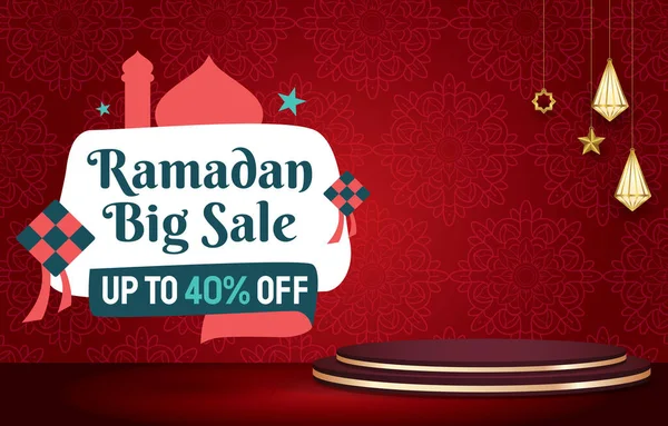 Ramadan Big Sale Podium Blank Space Product Sale Red Background — 图库矢量图片