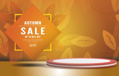 autumn sale banner blank space podium with brown background