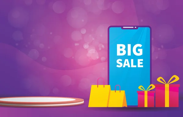 Big Sale Banner Podium Product Sale Purple Background — Archivo Imágenes Vectoriales