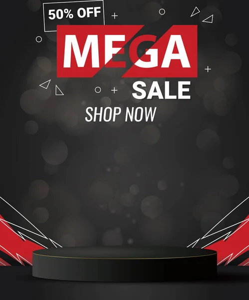 Mega Sale Podium Product Sale Black Background — Stok Vektör