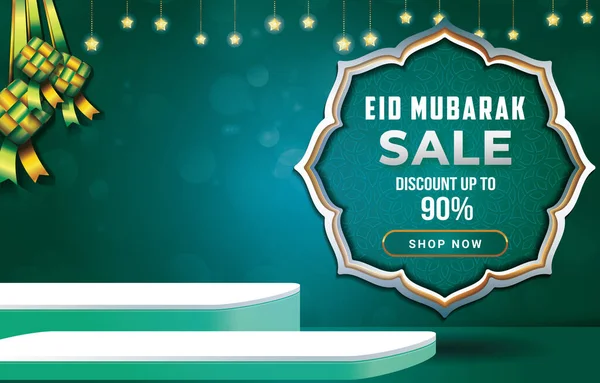 Beautiful Eid Sale Podium Product Sale Blank Space Green Background — Archivo Imágenes Vectoriales