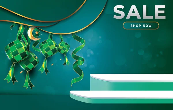 Eid Sale Podium Blank Space Product Sale Green Background — Archivo Imágenes Vectoriales