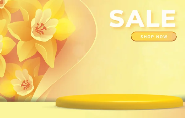 Sale Banner Podium Product Sale Cute Yellow Background — Stockvektor