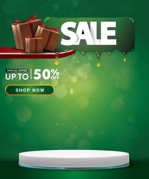 Sale Banner Copy Space Podium Product Sale Green Background — 图库矢量图片