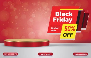black friday sale with blank space podium for product sale with red background design