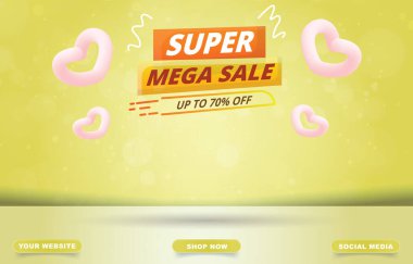 mega sale banner with blank space podium for product sale with cute yellow background