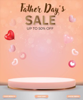 father day sale banner with blank space podium for product with pink background design