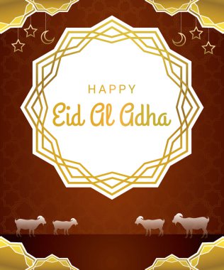 happy eid al adha background with brown and golden colour design