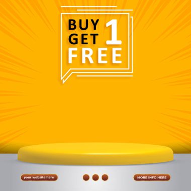 discount sale social media template post with blank space podium for product sale with gradient yellow background