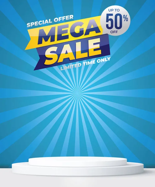 Mega Sale Podium Blank Space Product Sale Blue Background Design — 图库矢量图片