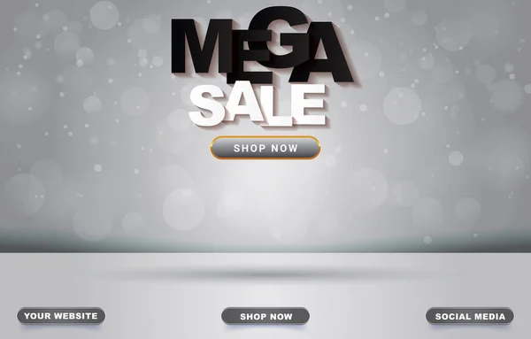 Mega Sale Banner Blank Space Podium Product Sale Grey Background — Stock vektor
