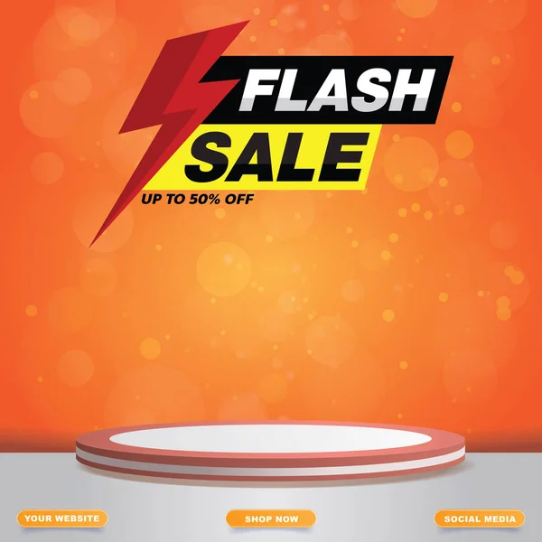Flash Sale Template Blank Space Podium Product Sale Orange Background — 图库矢量图片