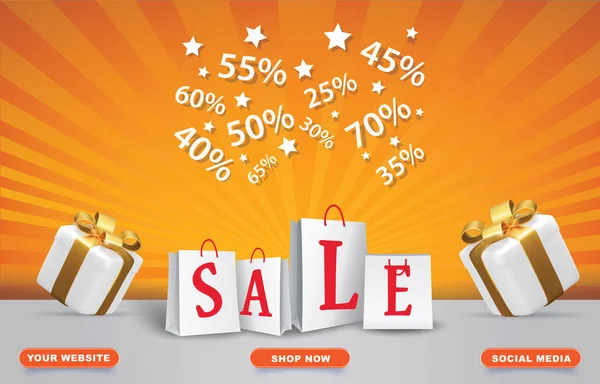 Sale Discount Banner Yellow Background Design — Stockový vektor