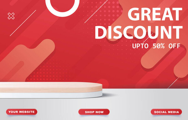 элегантный баннер со скидкой с чистым пространственным подиумом для продажи продукции с абстрактным дизайном фона